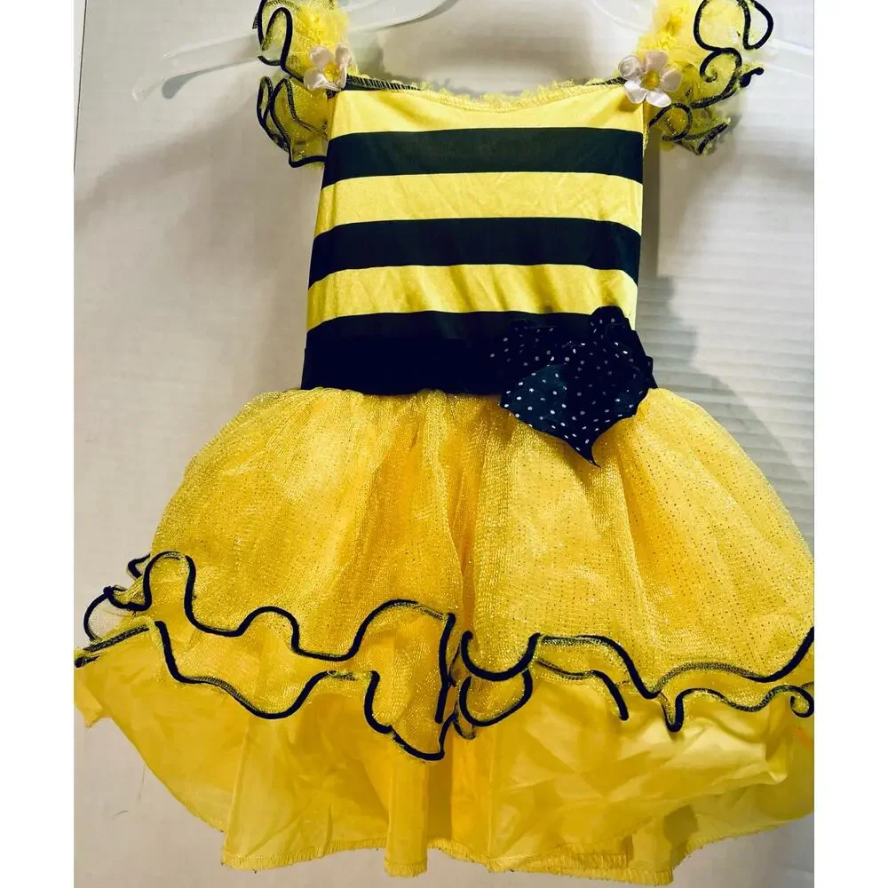 Toddler Bumble Bee Dress.  Size 3T.  Black and Yellow Sparkly, ruffled.